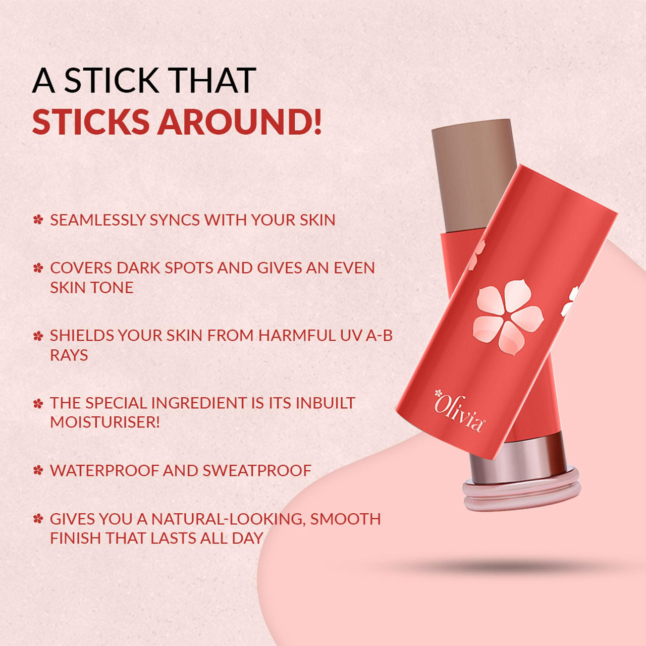 Olivia SkinSync Make Up Stick Foundation With SPF 25, Lightweight, Full Coverage Foundation With Natural Finish For Face Makeup, Waterproof & Sweatproof Foundation Stick - 15g| Shade - 01 Milky Glow