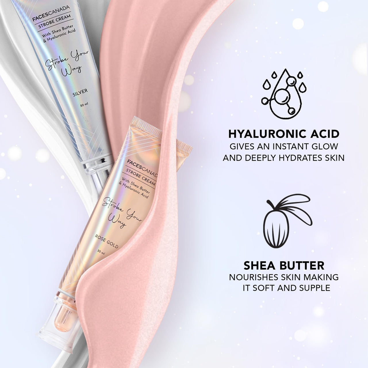 FACESCANADA Strobe Cream - Silver, 30Ml | Primer + Highlighter + Moisturizer | Shea Butter & Hyaluronic Acid | Intense Hydration | Flawless Radiant Dewy Skin | Illuminating & Glowing Makeup Base