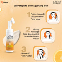 Lacto Calamine Vitamin C Foaming Face wash| Brightens skin & control blackheads & whiteheads| With Built-in foaming Brush|Sulphate free face wash| Paraben Free| 150 ml x Pack of 1