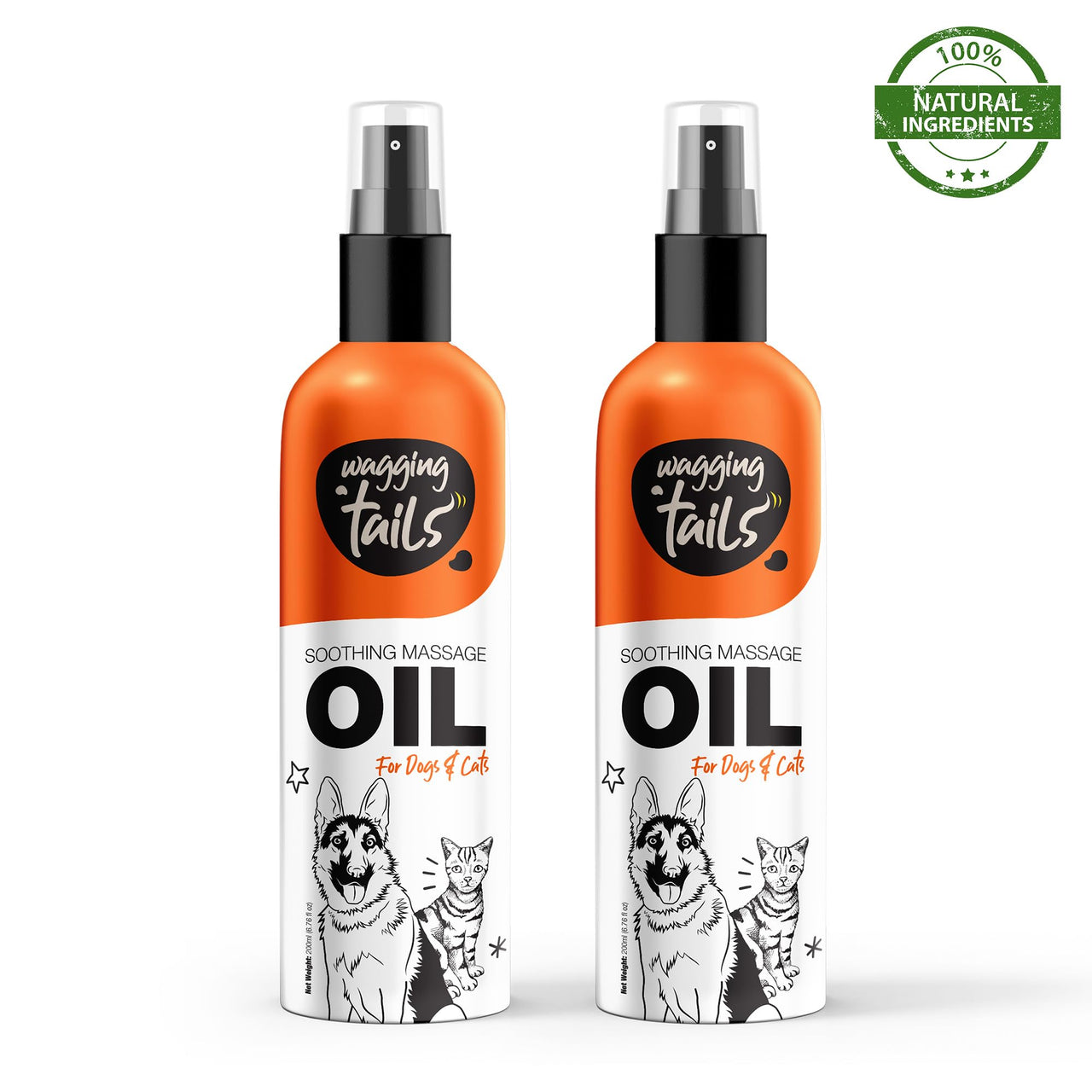 Wagging Tails Soothing Massage Pets Oil - 200 ml -Pack of 2 |Massage Oil for Dogs, Cats, and Pets with Vitamin E | Natural Oil use to Controls Hair Fall & Improves Coat Shine and Softness