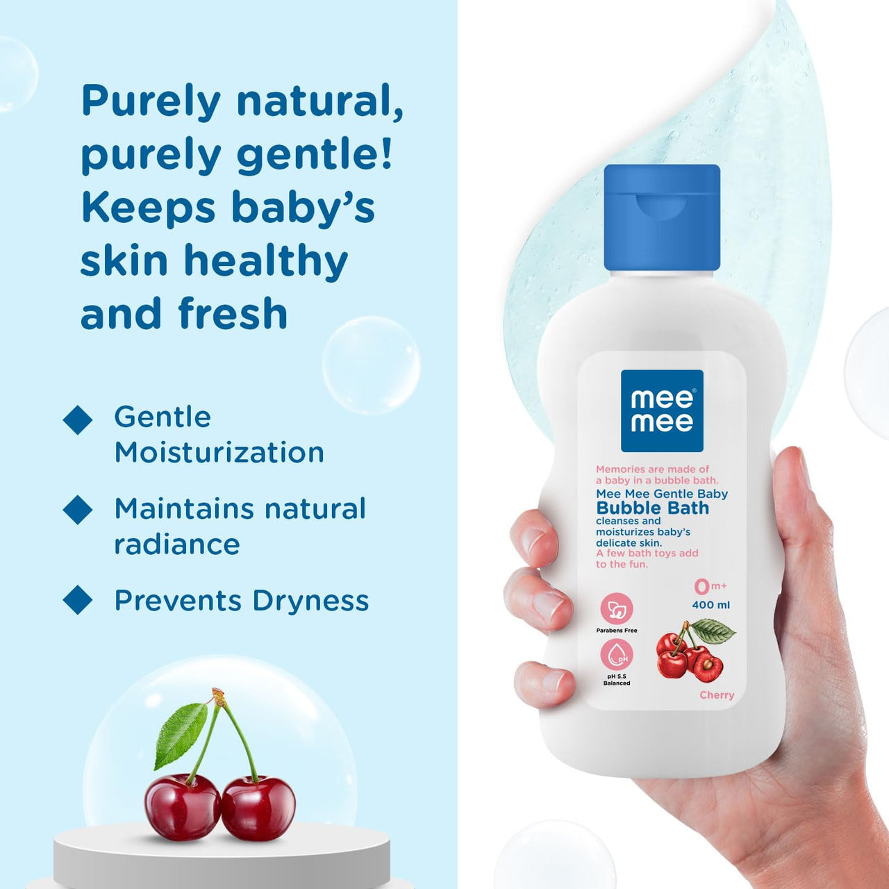 Mee Mee Baby Body Wash | Pk of 2 (400ml Each) With Cherry & Fruit Extracts | Tear-Free Formula | Moisturizes and Soothes Skin | Natural Head to Toe Baby Mild Bubble Bath Dermatologically Tested