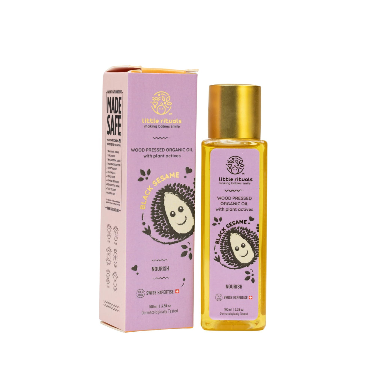 Little Rituals BLACK SESAME Baby Massage Oil and Hair oil, Cold Pressed and Certified ORGANIC with SWISS Plant Actives. Dermatologist Tested by Pediatrics, Mild & Gentle & Safe (100 ML)