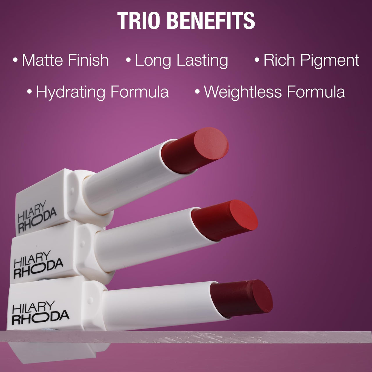 Hilary Rhoda Matte Trio Lipstick | Matte Finish & Long Lasting Lipstick | Pack of 3 Lipsticks | Highly Pigmented & Glides Smoothly | Vegan & Cruelty-Free - (Nude-Mood Trio, 3g x 3U)