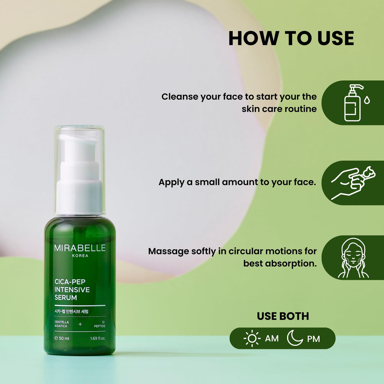 Mirabelle Korea Cica-Pep Intensive Serum 50ml | Korean Anti-Aging Face Serum with Peptides & Centella Asiatica | Hydrating, Firming & Wrinkle Care | Soothing & Repairing | Skincare for Men & Women