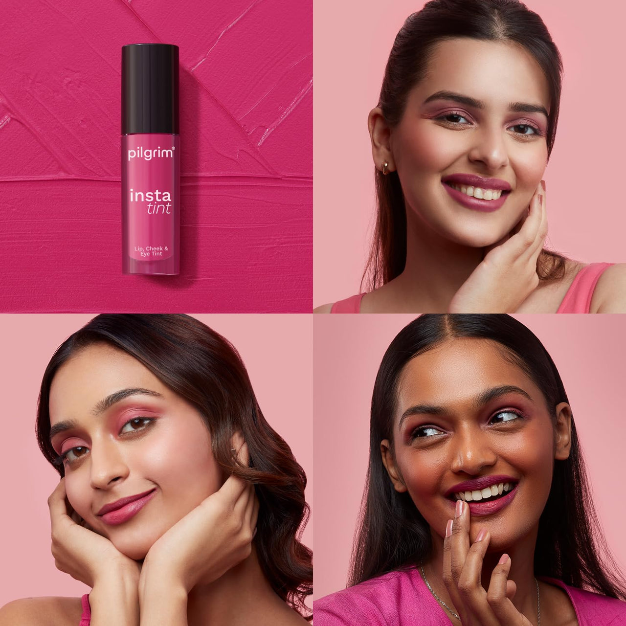 Pilgrim 3 In 1 Lip, Cheek And Eye Tint Cream With Goodness Of Spanish Squalane, Almond Oil, Avocado Oil And Macadamia Nut Oil | Long Lasting Nourisht | Blends Easily 2.5Gm (Pink Filter - 01)