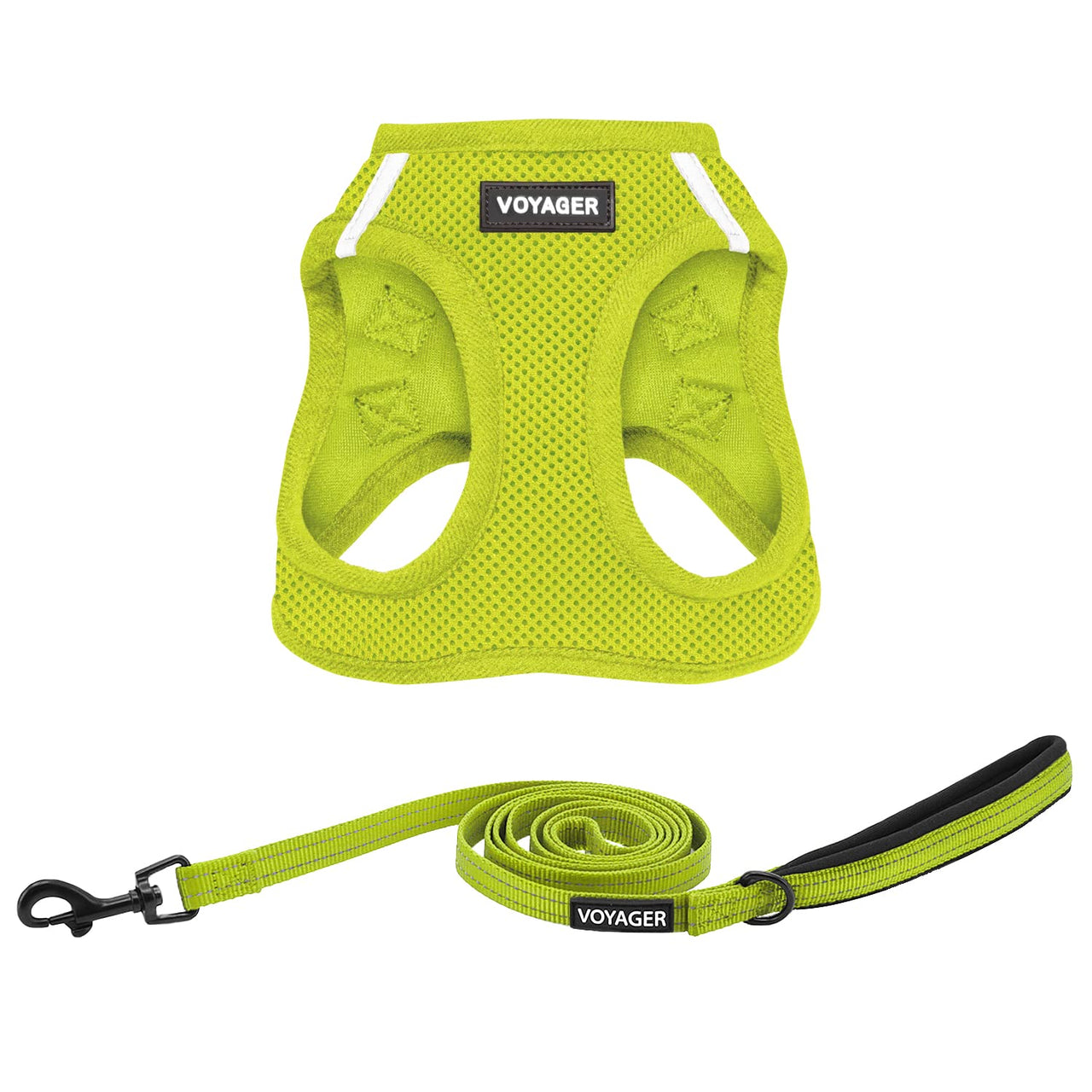 Voyager Step-in Air All Weather Mesh Harness and Reflective Dog 5 ft Leash Combo with Neoprene Handle, for Small, Medium and Large Breed Puppies by Best Pet Supplies - Set (Lime Green), L Harness Leash Set (Lime Green) L (Chest: 18 - 20.5")