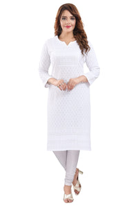 QUEEN SHIELD Women's  Knee Length Rayon Chikan-Kari KurtaKurti (QS_6631)