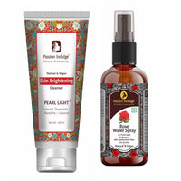 Passion Indulge Natural Pearl Light Cleanser 100ml & Rose Water for Makeup Remover 200ml Combo Pack For Clear Complexion, Skin Brightening