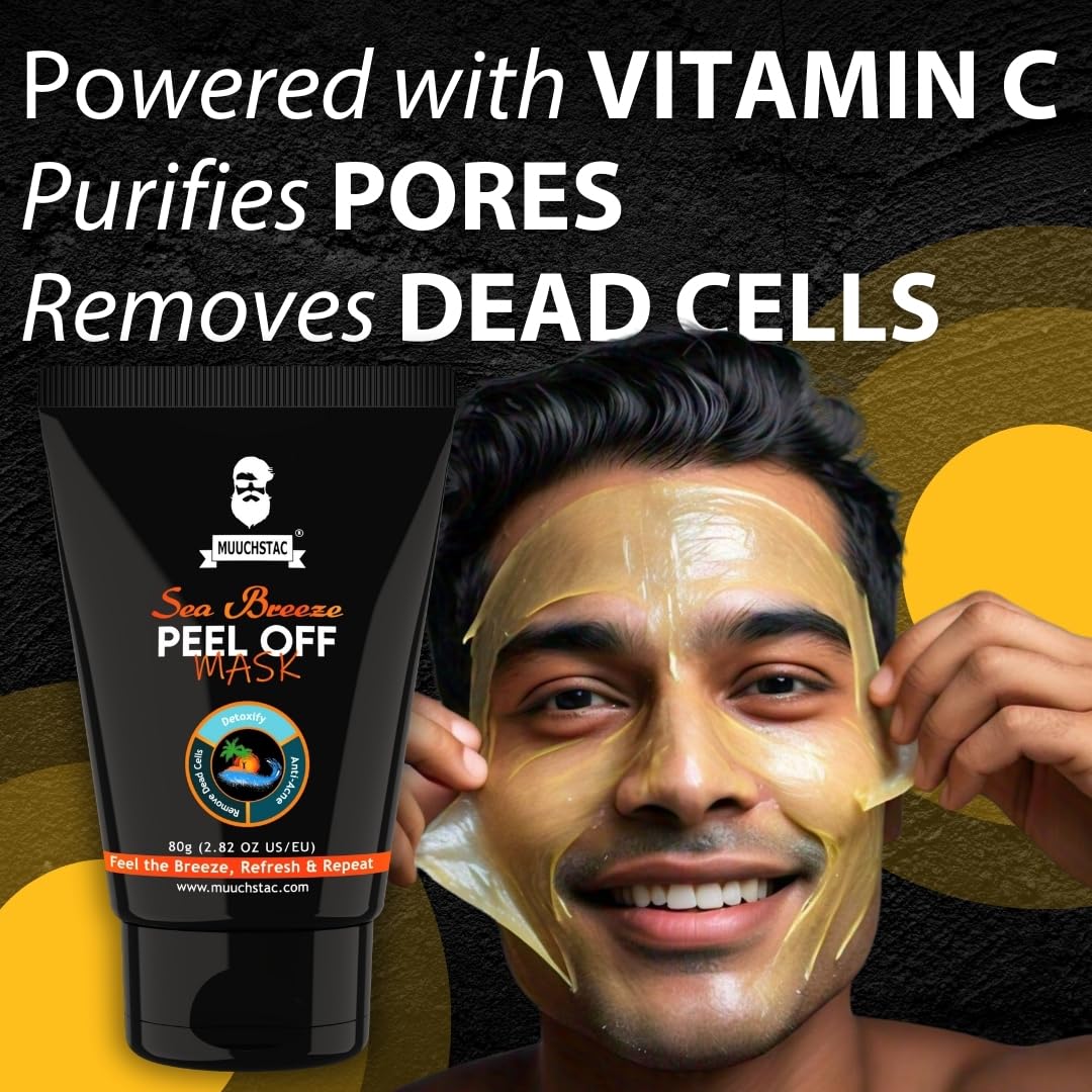 Muuchstac Sea Breeze Peel Off Mask For Men | Blackhead, Acne & Dead Skin Removal Face Pack (80 g)