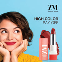 ZM Zayn & Myza Rich Matte Lipstick | Smooth and Light Weight | Intense Color in one Swipe | High Pigmentation Bullet Lip Stick Enriched with Argan oil, Murumuru and Shea Butter, (4.2 g, Iconic)