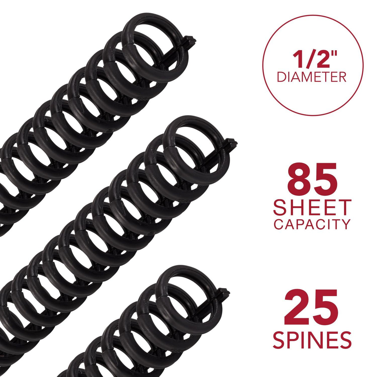 GBC Binding Spines / Spirals / Coils, 1/2" Diameter, 85 Sheet Capacity, ProClick, Black, 25 Pack (2515660) 1/2" Diameter/85 Sheet Capacity