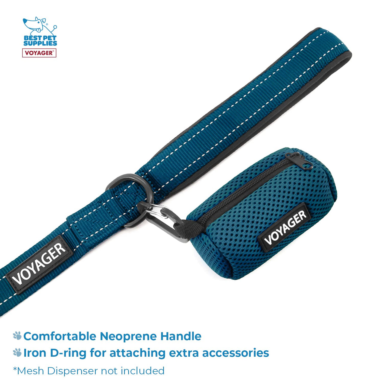 Voyager Reflective Dog Leash Collar Set with Neoprene Handle Supports Small, Medium, and Large Breed Puppies, Cute and Heavy Duty for Walking, Running, and Training - Blue, M Leash Collar Set (Blue) Leash Collar Set (3/4")