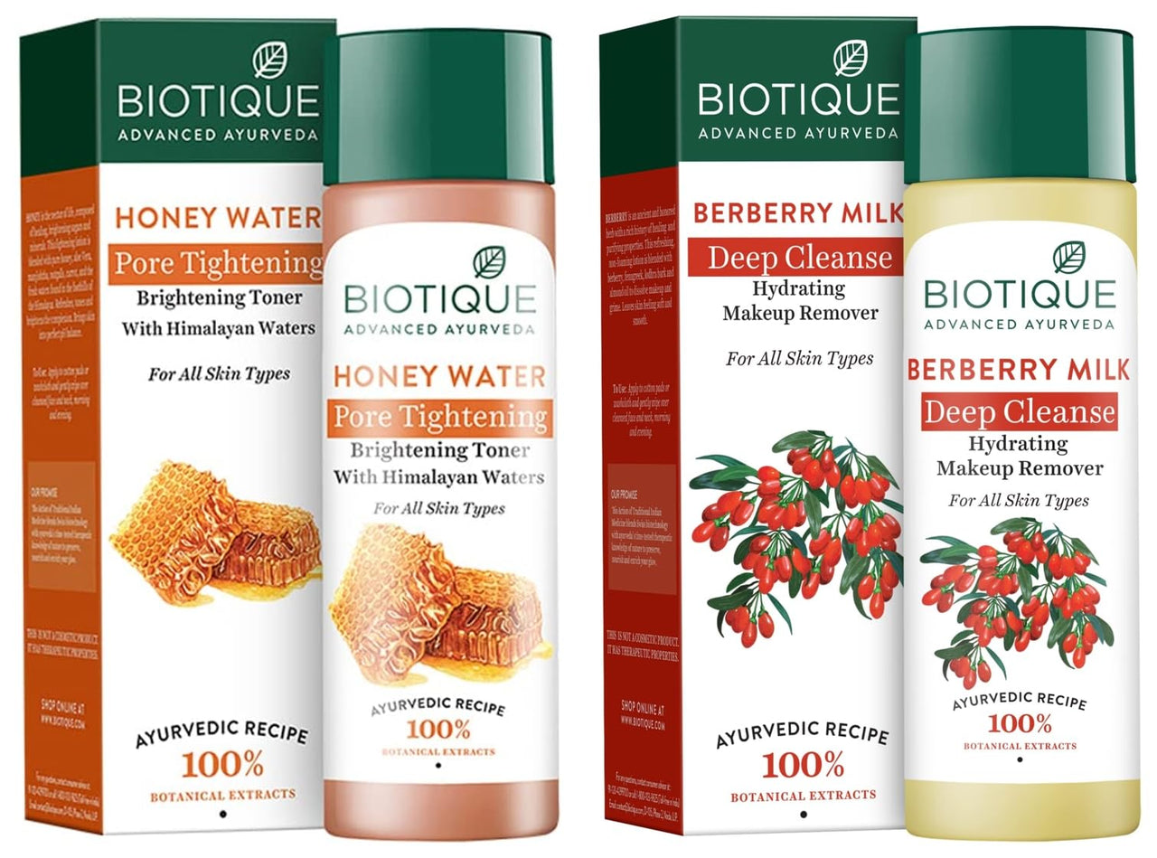 Biotique Bio Honey Water Clarifying Toner, 120ml And Biotique Bio Berberry Hydrating Cleanser For All Skin Types, 120Ml