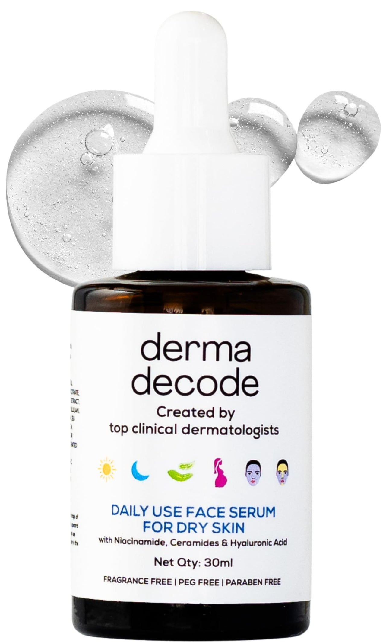 Derma Decode Hydrating Niacinamide 10% Serum for Dry Skin & Sensitive Skin | with Hyaluronic Acid & Ceramides for Intense Moisture, Skin Repair, Glow | Pore Minimizing, Dermatologist Tested - 30ml