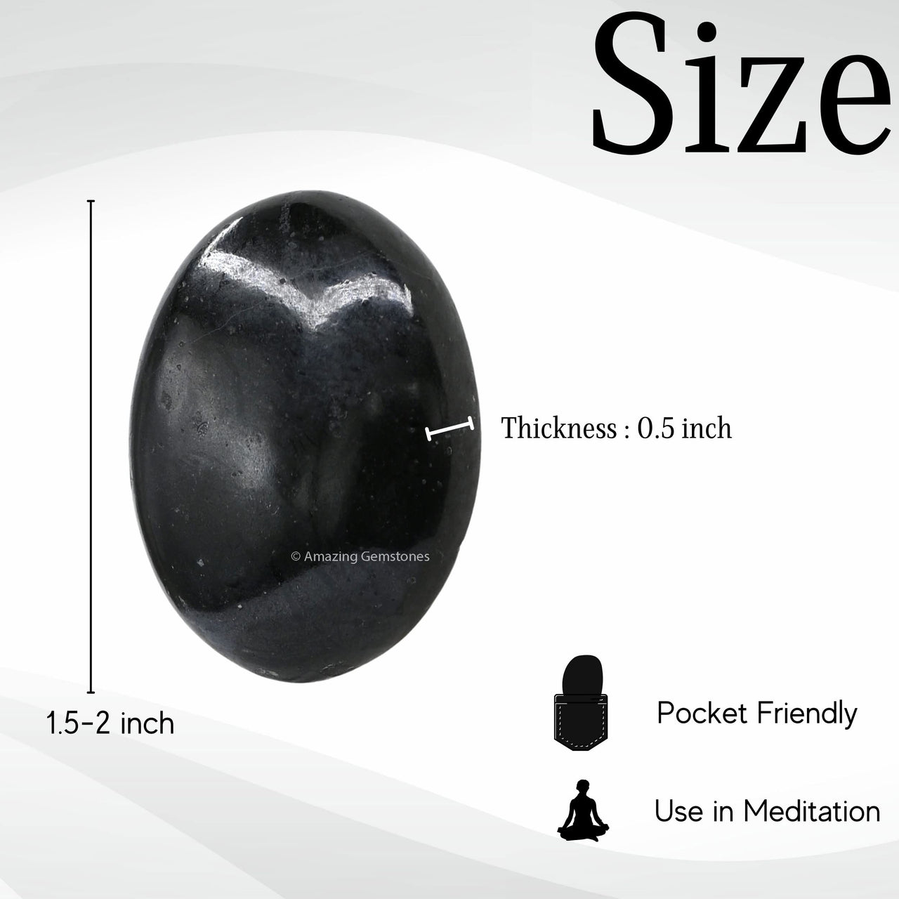 Black Tourmaline Palm Stone - Hot Massage Worry Stone for Natural Body Chakra Balancing, Reiki Healing and Crystal Grid Black Tourmaline (Natural)