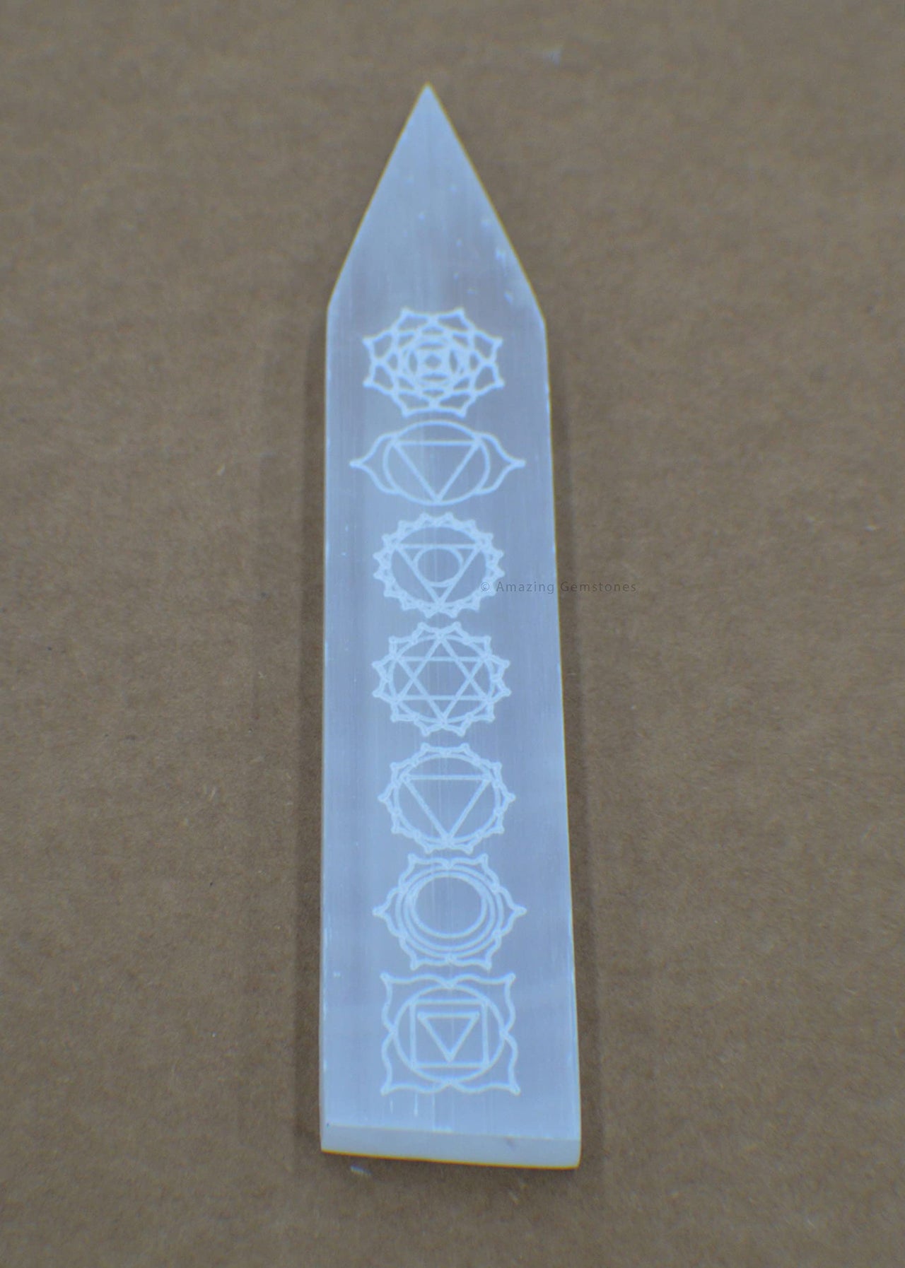Selenite Crystal Charging Plate For Crystals And Healing Stones, 7.5" Selenite Crystal Plate Engraved Chakra Coaster For Home Office Table Decor (Selenite Pointed Stick) Rectangle Chakra - Pointed