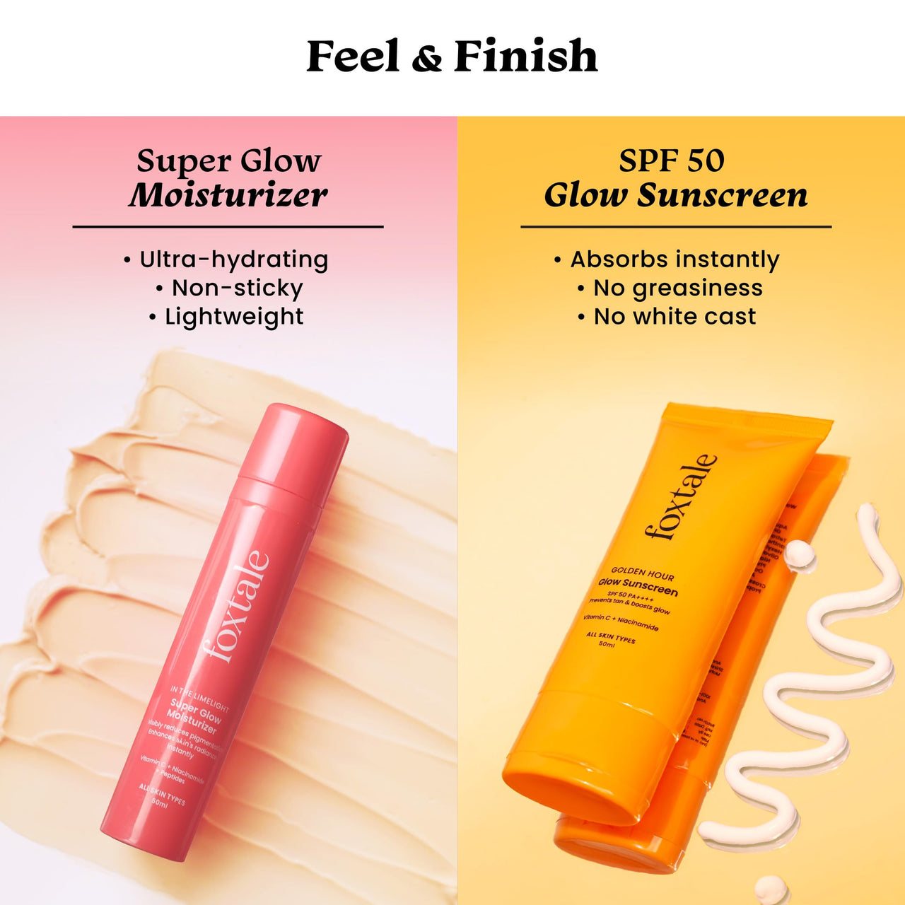 Foxtale Golden Glow Duo | SPF 50 Glow Sunscreen & Super Glow Moisturizer | Vitamin C, Niacinamide & Peptides | Brightens, Hydrates, Prevents Tan & Pigmentation | Lightweight, Non-Sticky, No White Cast | All Skin Types | Summer Essentials