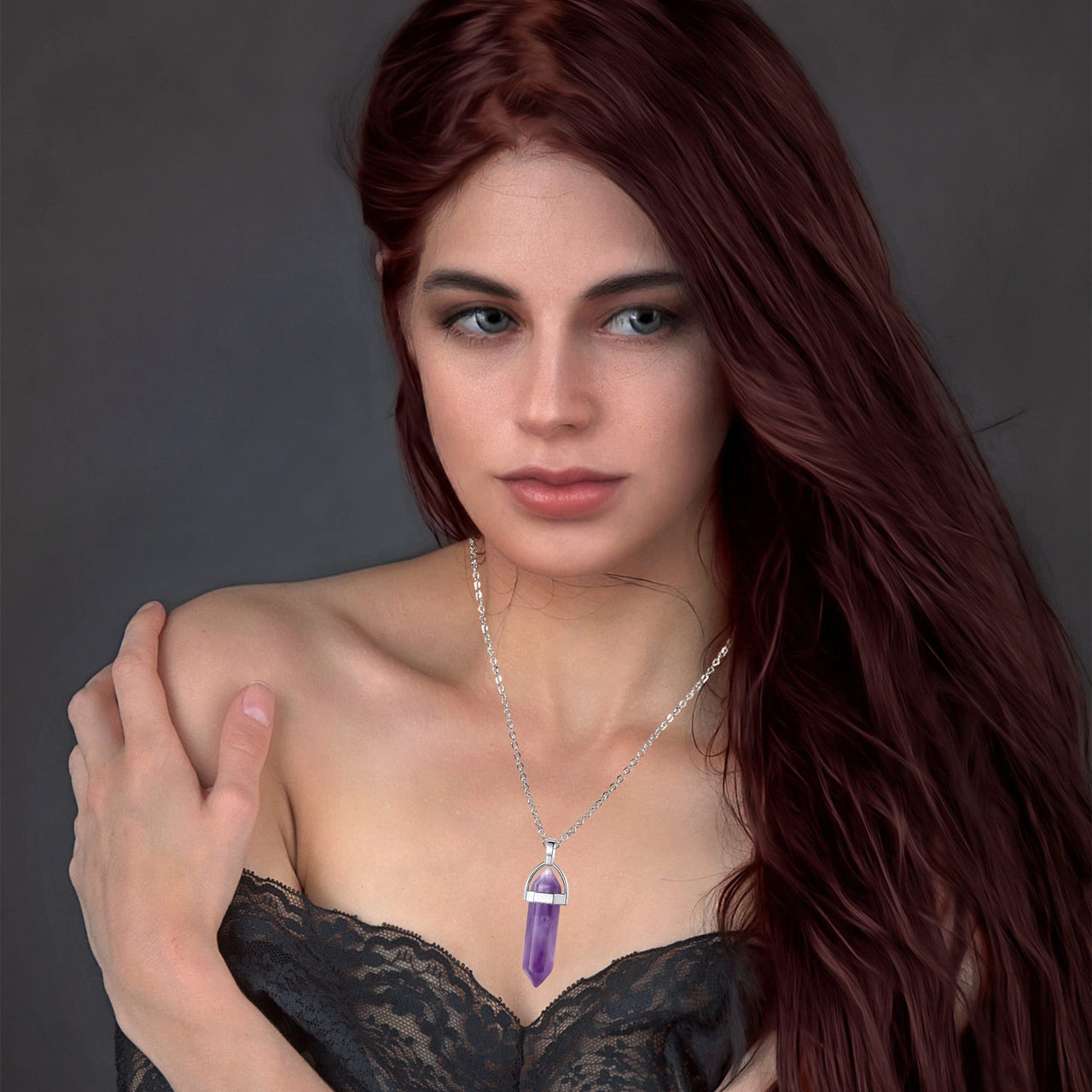 MAIBAOTA 10 Pcs Crystal Necklace Healing Amethyst Crystals Carnelian Chakra Necklaces Evil Eye Necklace Vintage Hippie Wiccan Boho Rose Quartz Moon Sun Jewelry Heart Gemstone Pendant for Women C-12 Pcs