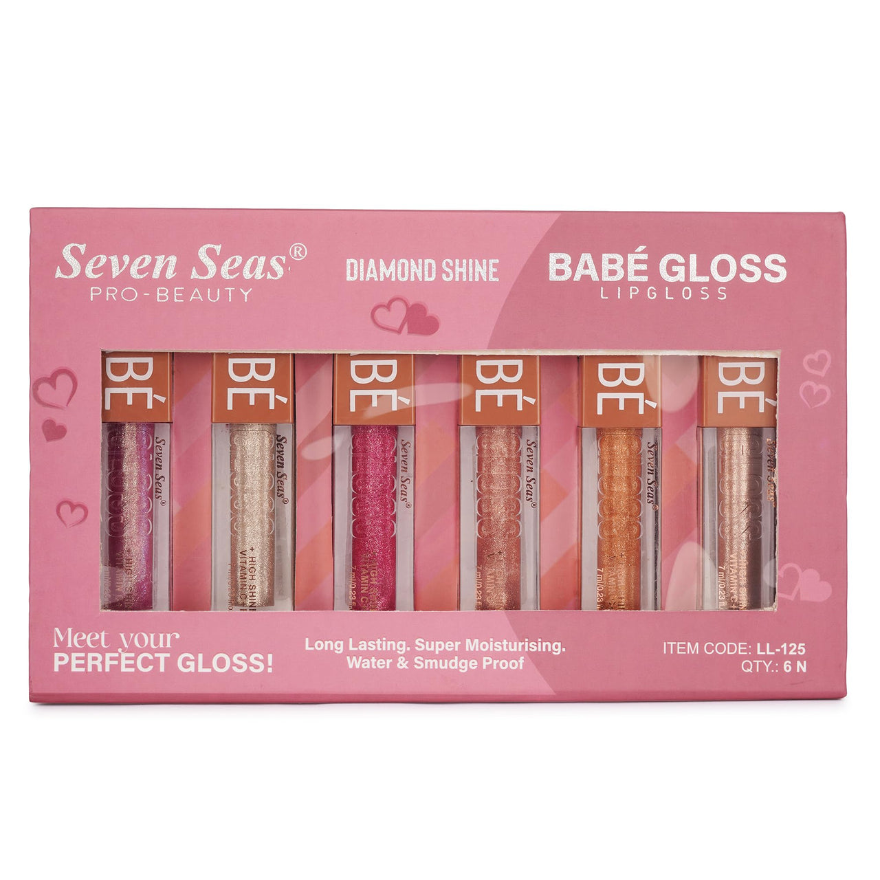 Seven Seas Babe Glittery Lip Gloss Long Lasting Water & Smudge Proof With High Shine Lip Color For Glossy Look Lightweight Non Sticky Lip shiner For Moisturizing Lips (Pink,Silver,Hot Pink,Rose,Bronze,Penny)Pack of 6