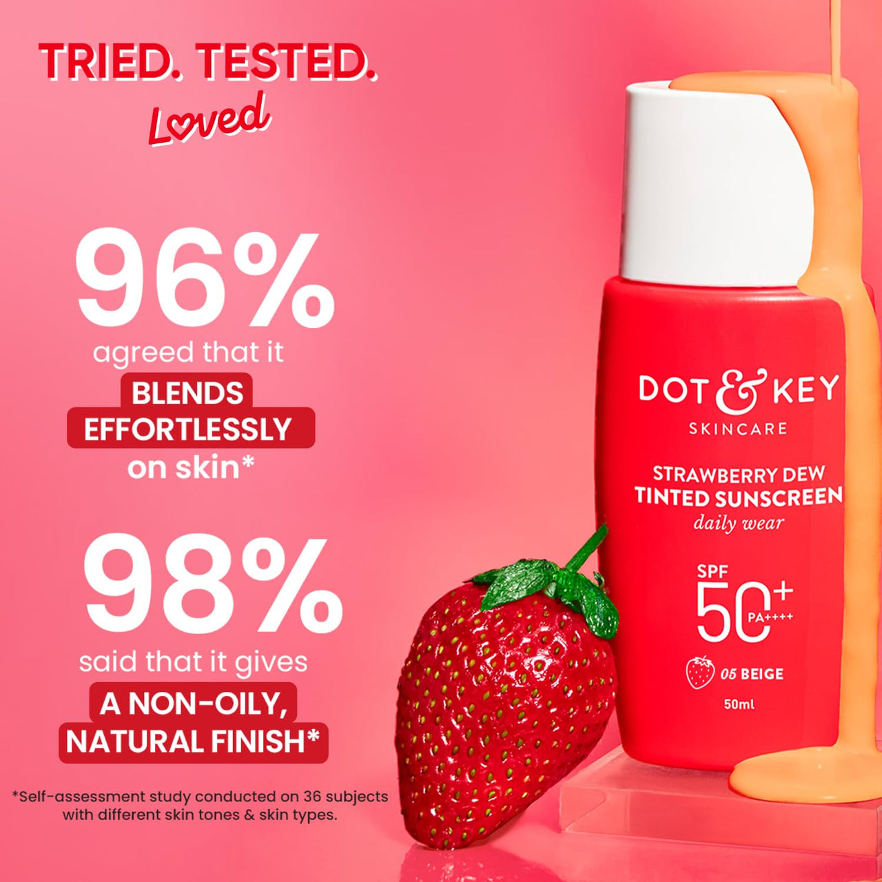 Dot & Key Strawberry Dew Tinted Sunscreen SPF 50+ Pa++++ - 05 Beige | Protection Against UA/UB | Broad Spectrum, Water & Sweat resistant | For All Skin Types | 50ml