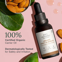Juicy Chemistry Sweet Almond Oil, 30 ml | 100% Pure, Cold-pressed, Certified Organic & Premium Theraupetic Grade Almond Oil for Skin & Hair | Moisturising Face and Body Oil for Skin and Hair