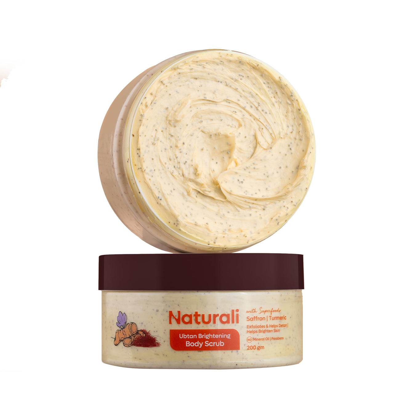 Naturali Ubtan Brightening Body Scrub | With Superfoods Saffron & Turmeric | Exfoliates | Removes Tan | Boosts Skin Glow | Paraben-free | For All Skin Types | 200gms