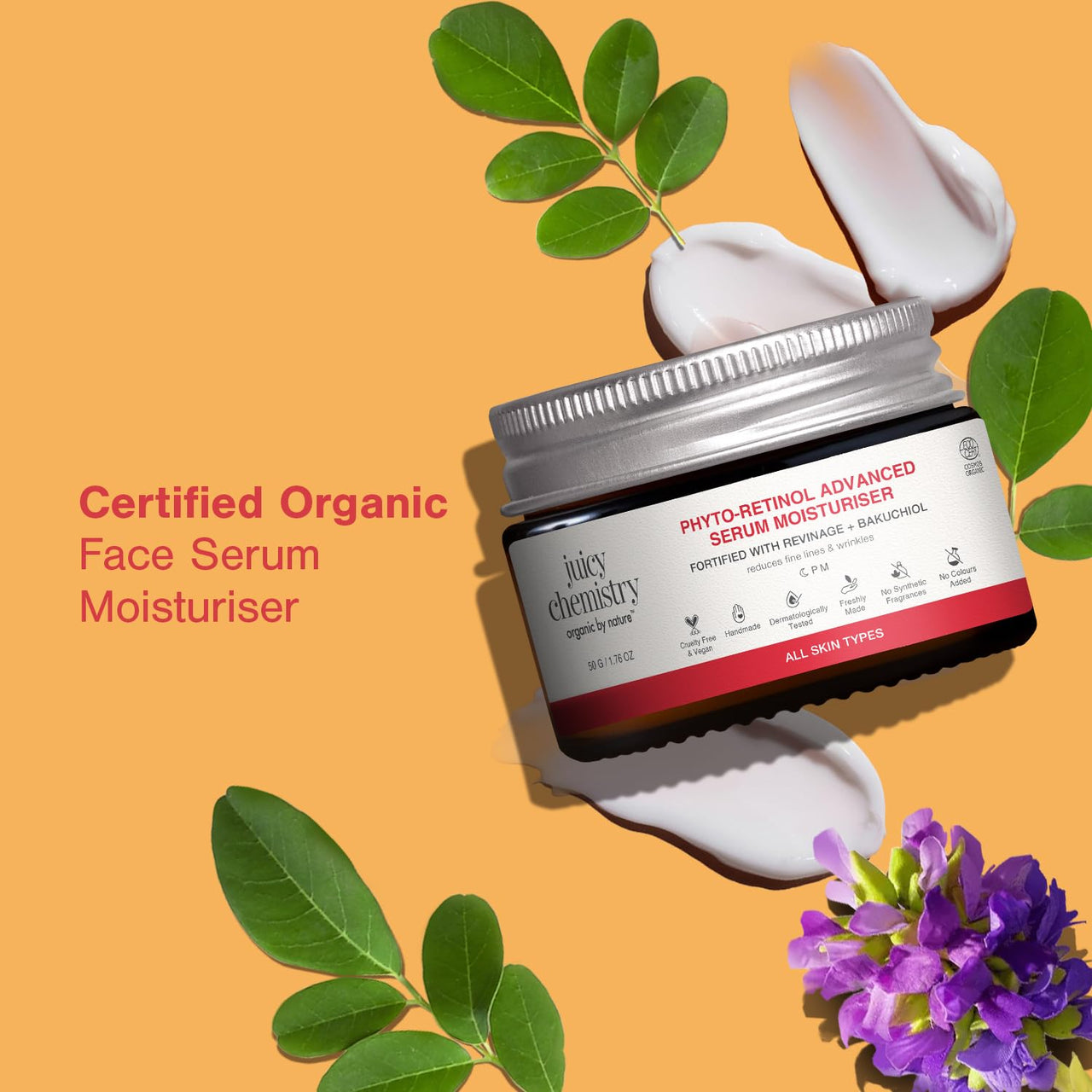 Juicy Chemistry Phyto-Retinol Advanced Serum Moisturiser, 50 g | Anti-ageing Serum Powerhouse for Smoother, Softer and Glowing Skin | Vegan Serum for Face