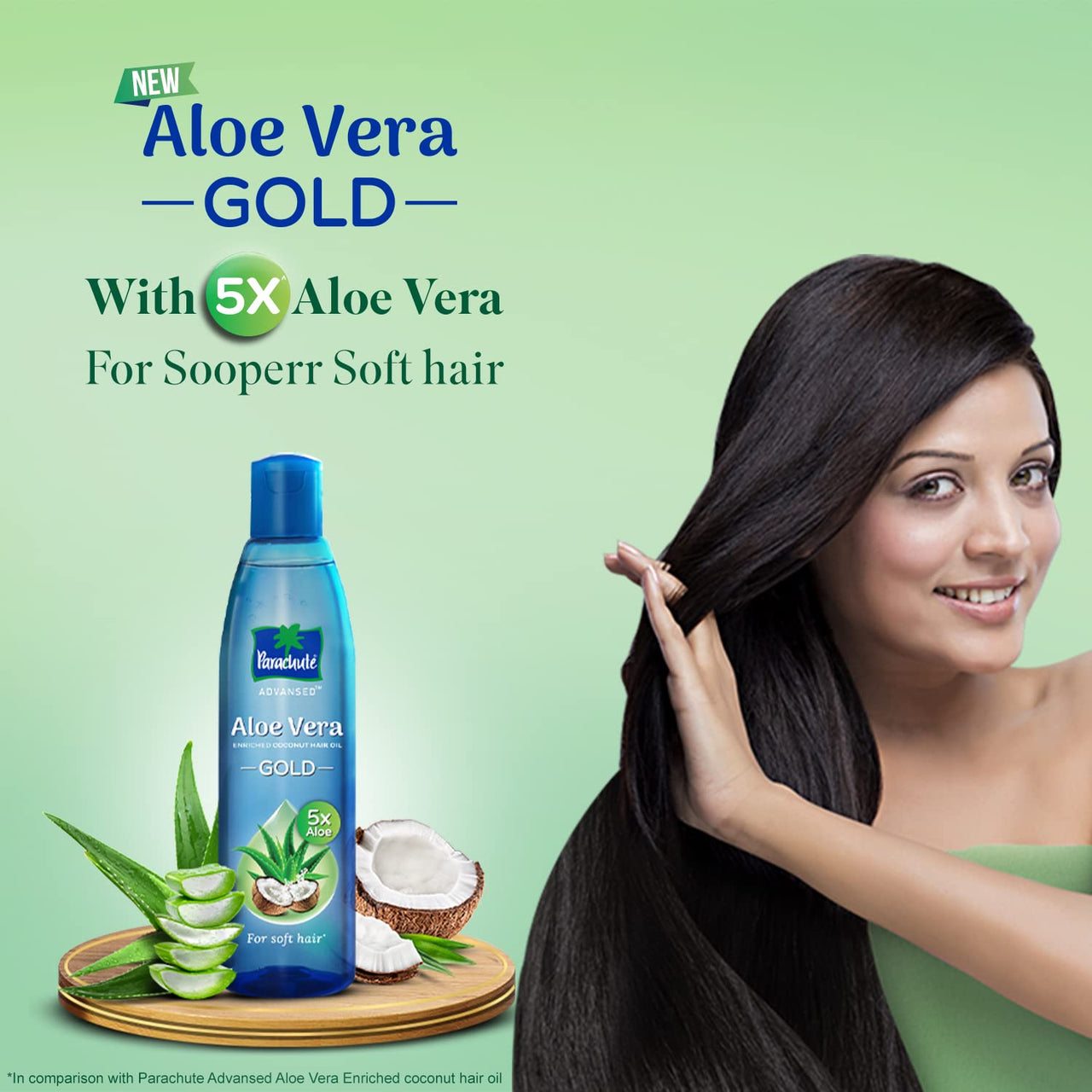 Parachute Advansed Aloe Vera GOLD Enriched Coconut Hair Oil, 5X Aloe Vera with Coconut Oil, Makes hair Sooperr soft, 250ml+ 400ml