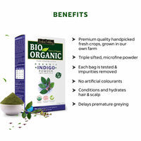Indus Valley Bio Organic 100% Herbal Indigo Powder for Natural Hair Coloring, Organic Indigo Powder Protects hair from Damage - 100 gm Set of 3