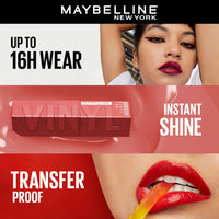 Maybelline Liquid Lipstick, High Shine Gloss, Lasts For 16Hrs, High-Glossy Finish Enriched With Vitamin E & Aloe, SuperStay Vinyl Ink, Red Hot
