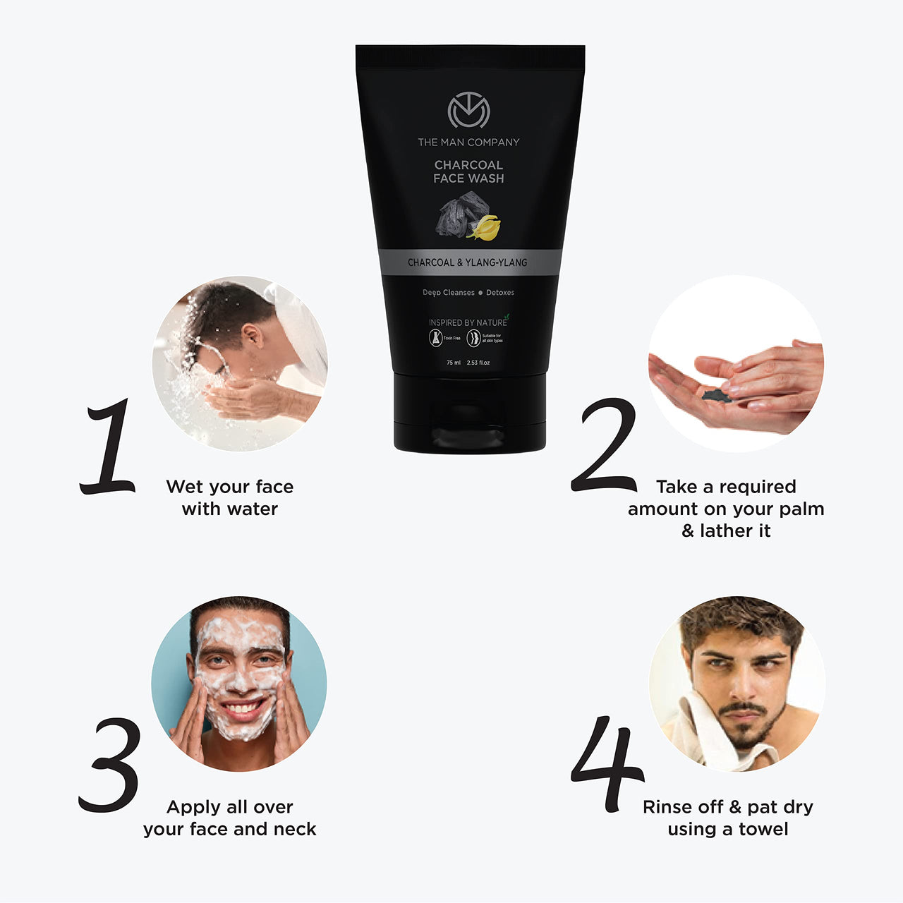 The Man Company Charcoal Face Wash (Buy 1 Get 1 Free) -75ml Each | Ylang Ylang | Anti Pollution, Acne Oil Control | Deep Cleansing | Blackheads Removal | All Skin Types