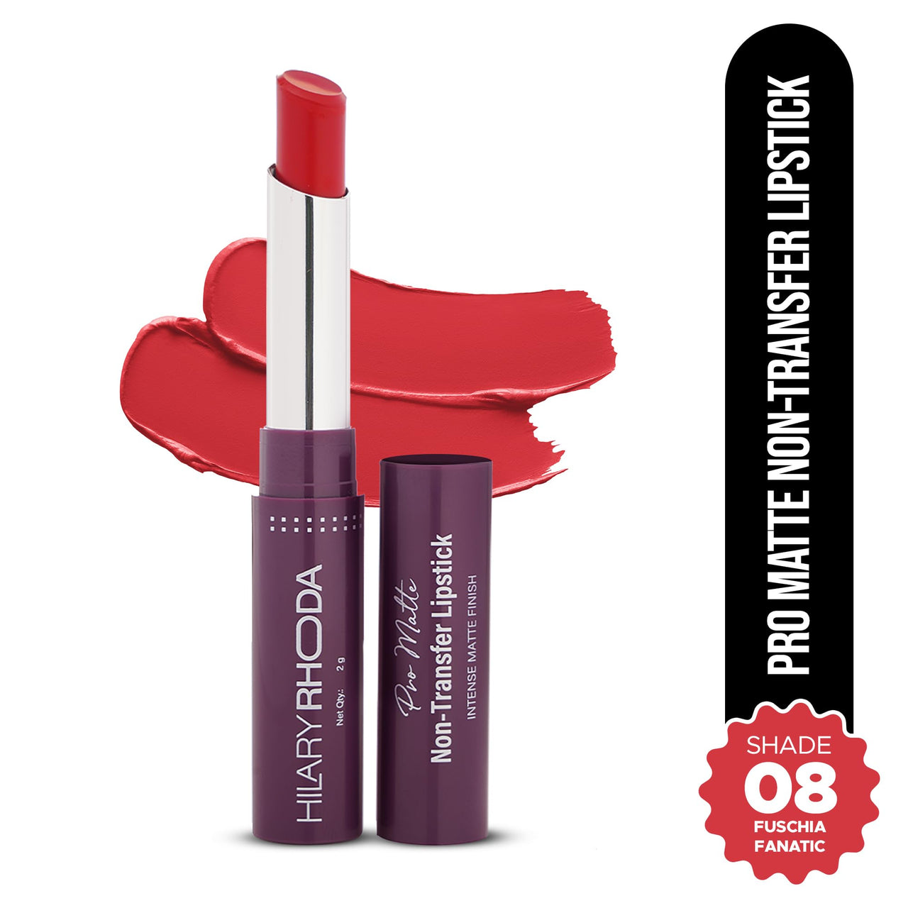 Hilary Rhoda Pro Matte Non-Transfer Lipstick | Waterproof & Smudge-Proof | 12-Hour Long Stay | 24 Shades Available | Highly Pigmented Matte Finish Lipstick | 2g - (Fuschia Fanatic | Shade 08)