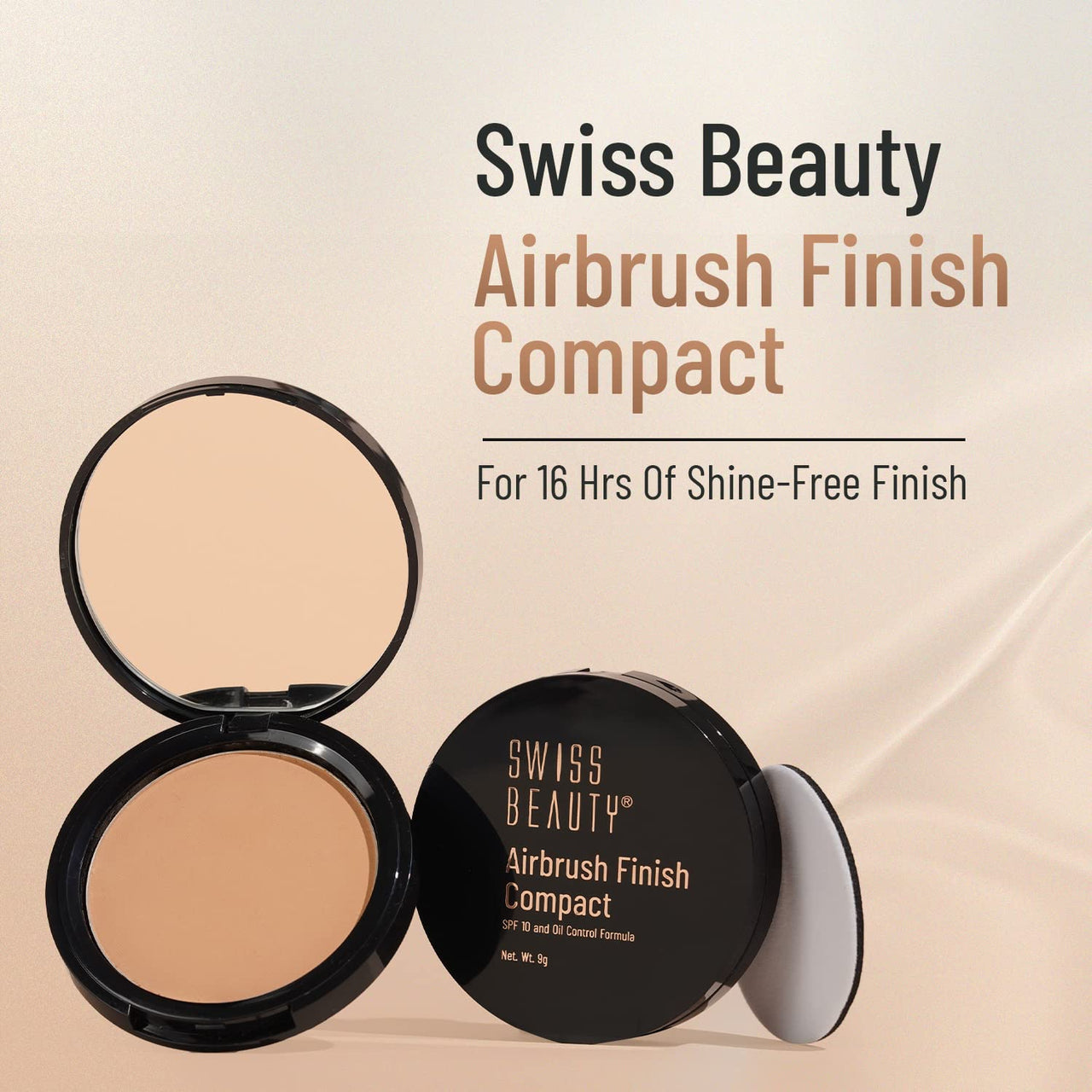 SWISS BEAUTY Airbrush Finish Compact For All Skin Types With Spf 10 | 16 Hours Of Oil-Control |Matte Finish | Shade- 06 Hazel, 9g