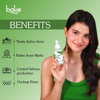 BAKE 2% Salicylic Acid Face Serum for Active Acne, Blackheads & Whiteheads with Niacinamide | Fades Acne Marks, Controls Sebum Production | For Women & Men | 30ml