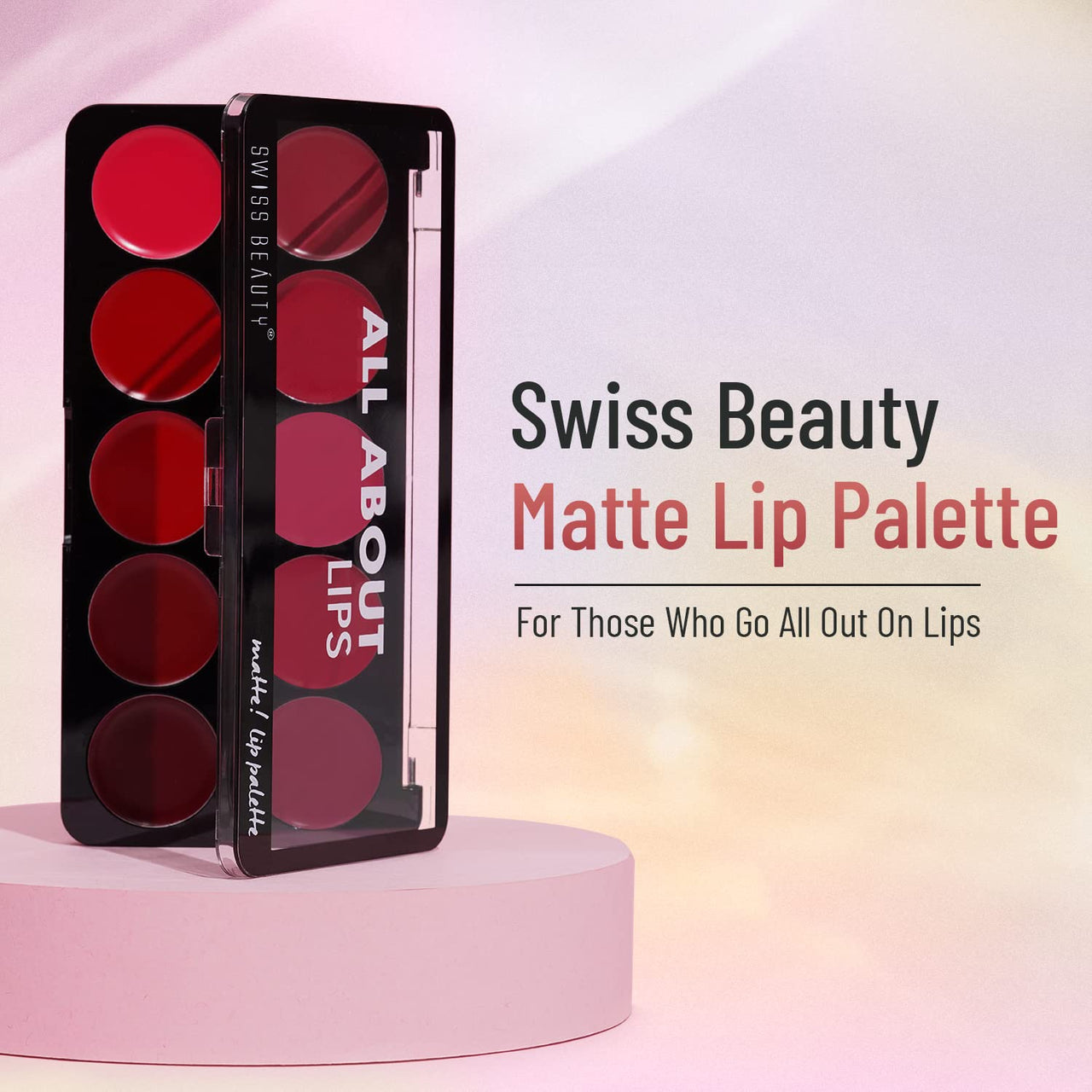 Swiss Beauty All About Lip Palette With 10 Pigmented Colors |Creamy Matte Finish Lip Colors Lipstick |Travel Friendly Lip Palette | Multicolor-03, 12gm