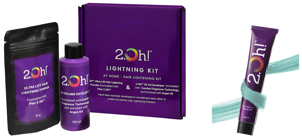2.Oh! Italian- Tropical Blue Hair Color DIY Kit | Semi Permanent Hair Color + Hair Bleach for Hair Color | Hair Highlights for Women & Men | Hair Bleach with Plex & Argan oil| Lightening Kit
