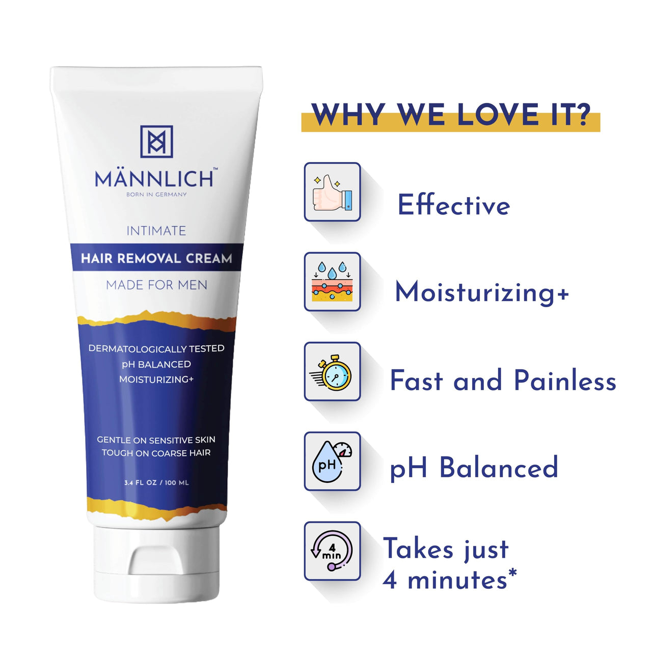 Mannlich Intimate/Private Hair Removal Cream for Men (100 ml) & Mannlich Intimate Wash for Men (150 ml) Relieves Itchiness & Odour, Prevents Fungal Growth, Genital Area, pH Balanced With Tea Tree Oil, Neem, Eucalyptus Oil, 1% Salicylic & Lactic Acid