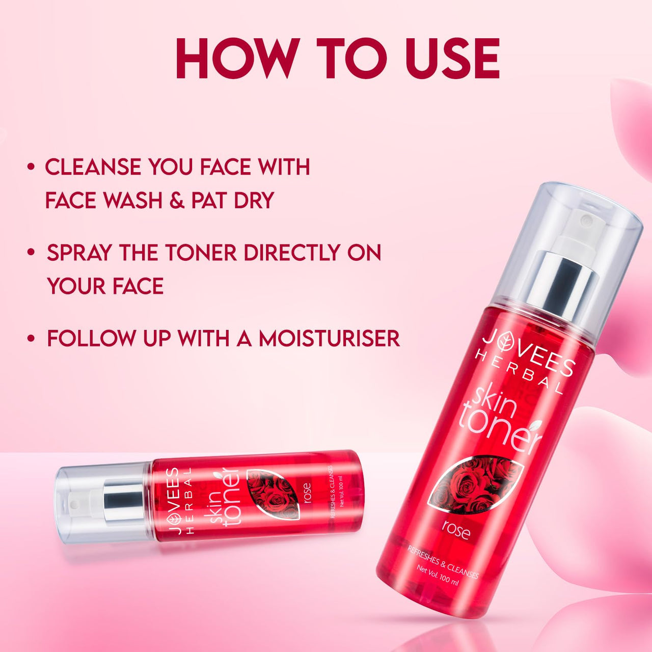 Jovees Herbal Rose Skin Toner For Refreshing Youthful Skin, Tightens Pores, Healthy Glow | Face Mist & Toner For Normal to Dry Skin | Paraben, Alcohol And Chemical Free 100ml