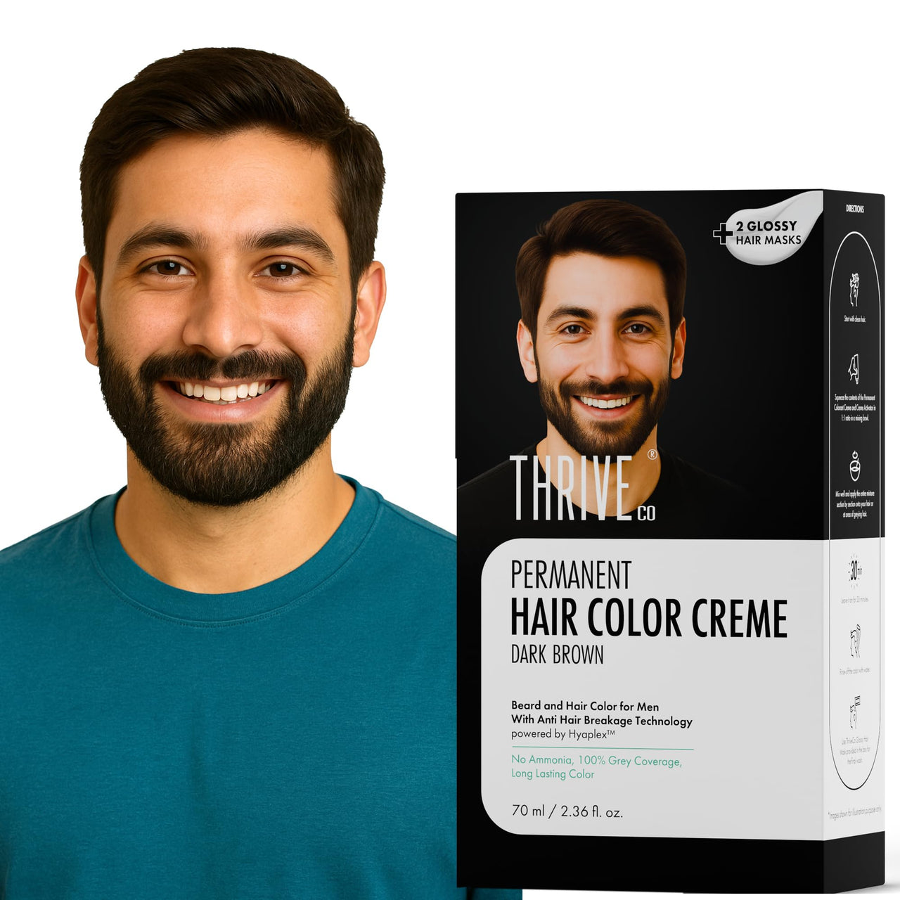 ThriveCo Permanent Hair Color Creme, Dark Brown | Long Lasting Color | 100% Grey Coverage | Nourishes Hair, Reverses Damage | Ammonia-Free | Powered by Hyaplex™