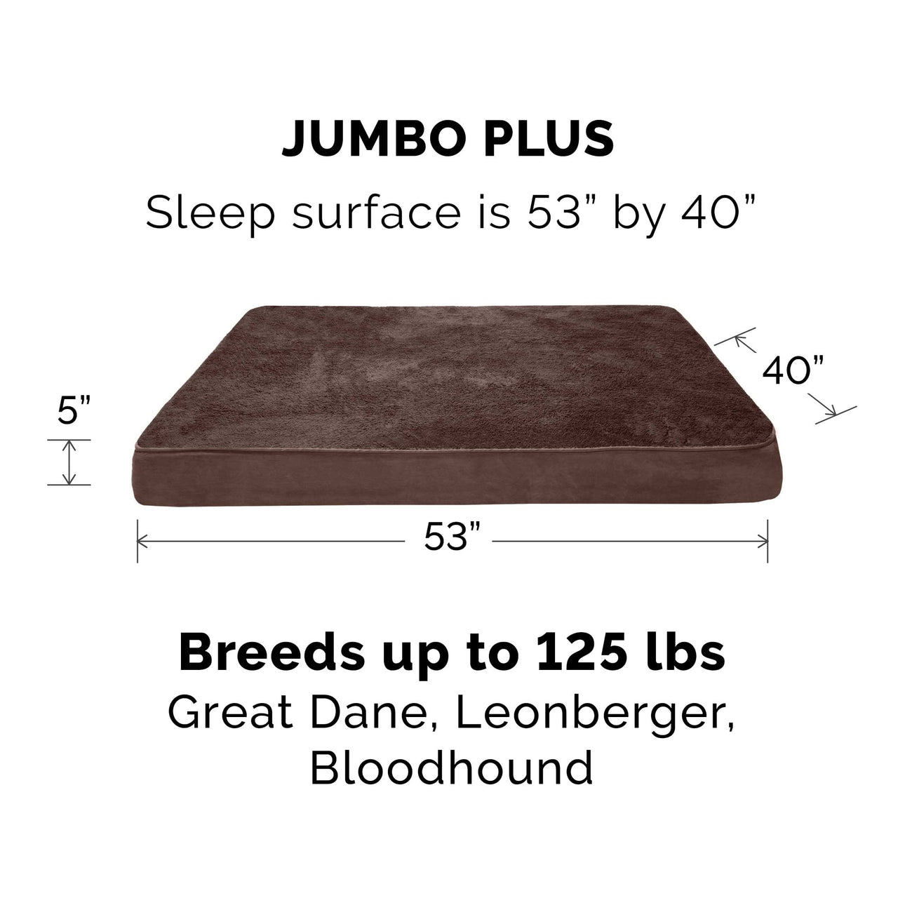 Furhaven Replacement Dog Bed Cover Terry & Suede Mattress, Machine Washable - Espresso, Jumbo Plus (XX-Large) Terry & Suede (Espresso) 53.0"L x 40.0"W x 0.3"Th Cover Only