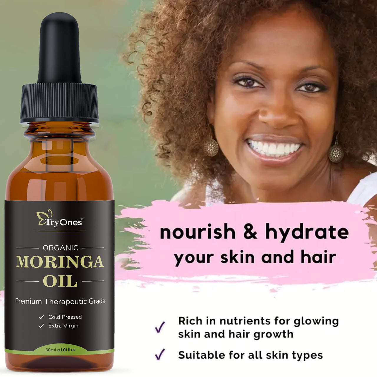 TryOnes Professional Hair Serum for Frizzy Hair||Serum for Women & Men||All Hair Types for Frizz-free, Smooth & Glossy Hair||Moringa Hair Serum_30ML