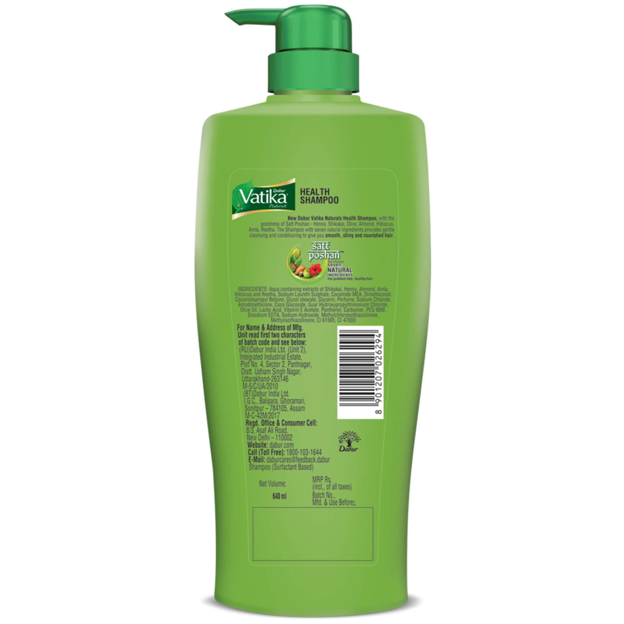Dabur Vatika Health Shampoo - 640ml | With 7 natural ingredients | For Smooth, Shiny & Nourished Hair | Repairs Hair damage, Controls Frizz | For All Hair Types | Goodness of Henna & Amla