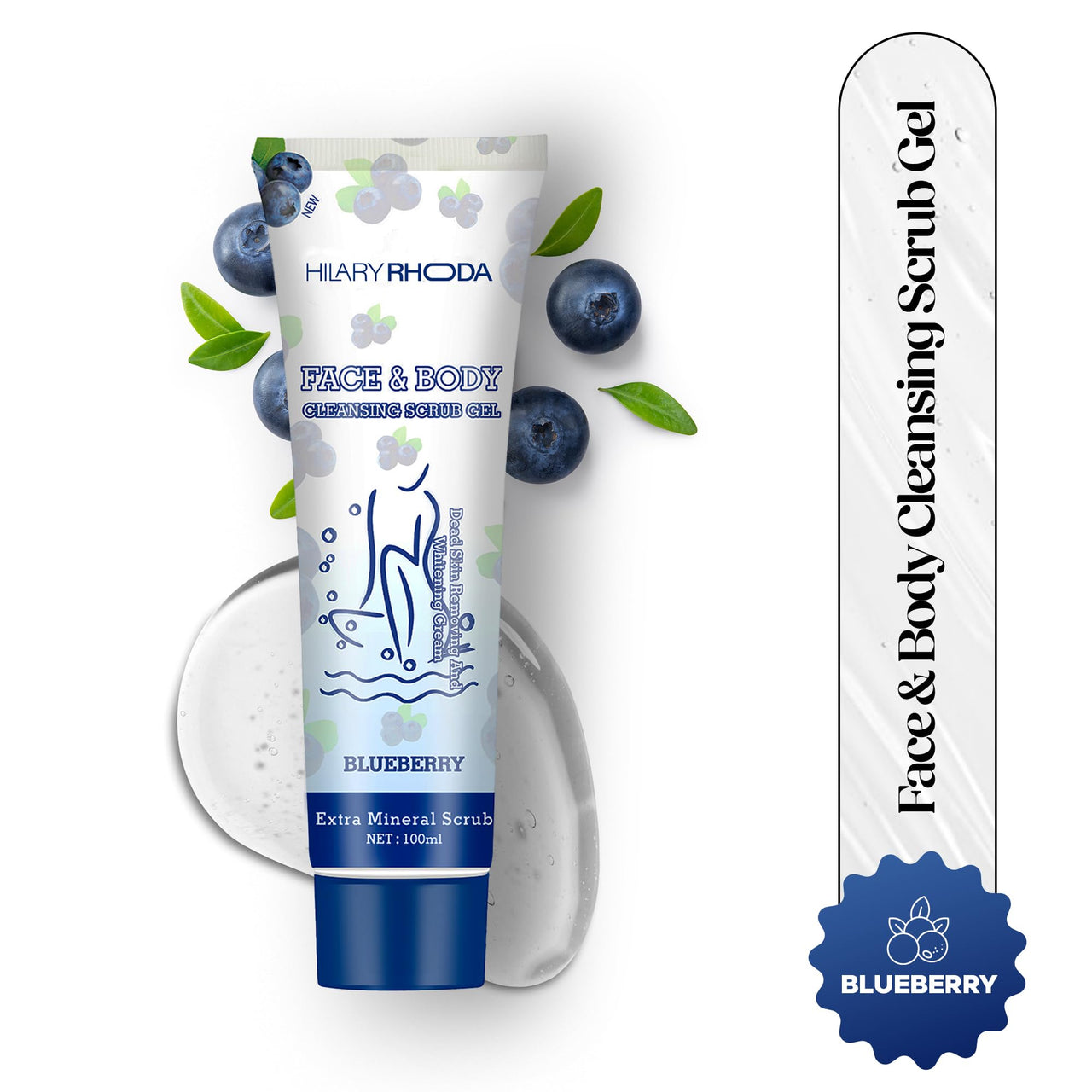 Hilary Rhoda Face & Body Cleansing Scrub Gel | Dead Skin Removing Cleansing Scrub Gel | Gently Exfoliates Skin Cells | Removes Dirt & Oil | 100ml (Blueberry -Shade 01)