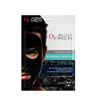 O3+ ALPHA MEN Energy White Charcoal Face Sheet Mask 30g with Charcoal & Hydrating Hyaluronic to Purify & Brighten Skin & O3+ Facialist Radiant Face Sheet Mask (30g) Combo