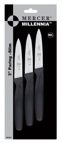 Mercer Culinary M23903 Millennia Black Handle, 3-Inch Slim Paring Knives (3-Pack), Paring Knife 3