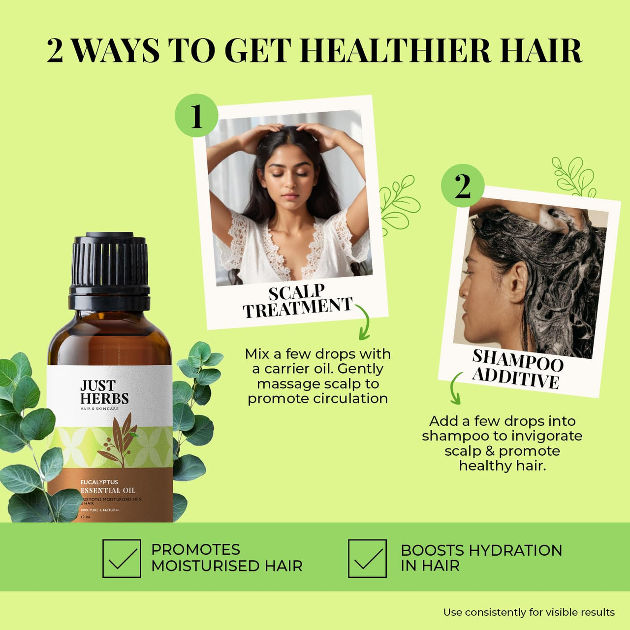 Just Herbs Eucalyptus Undiluted Steam Distilled 100% Natural Essential Oil for Hair Growth | Steam Inhalation | Aromatherapy and Skincare 10ml