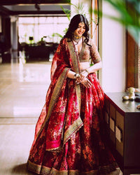 Zeel Clothing Floral Organza Semi-Stitched Lehenga Choli for Women