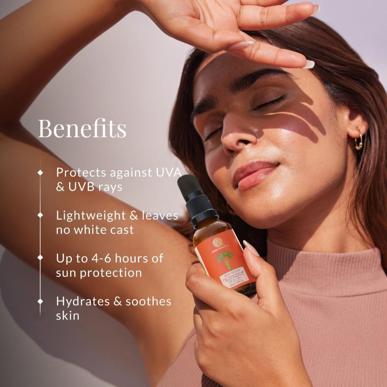 Forest Essentials Sun Fluid Sunscreen | SPF 50PA ++ | With Natural Zinc & Hyaluronic Acid | No White Cast, Lightweight | With Vitamin C | Protects from UVA/UVB Rays | for Oily, Dry, & Combination Skin