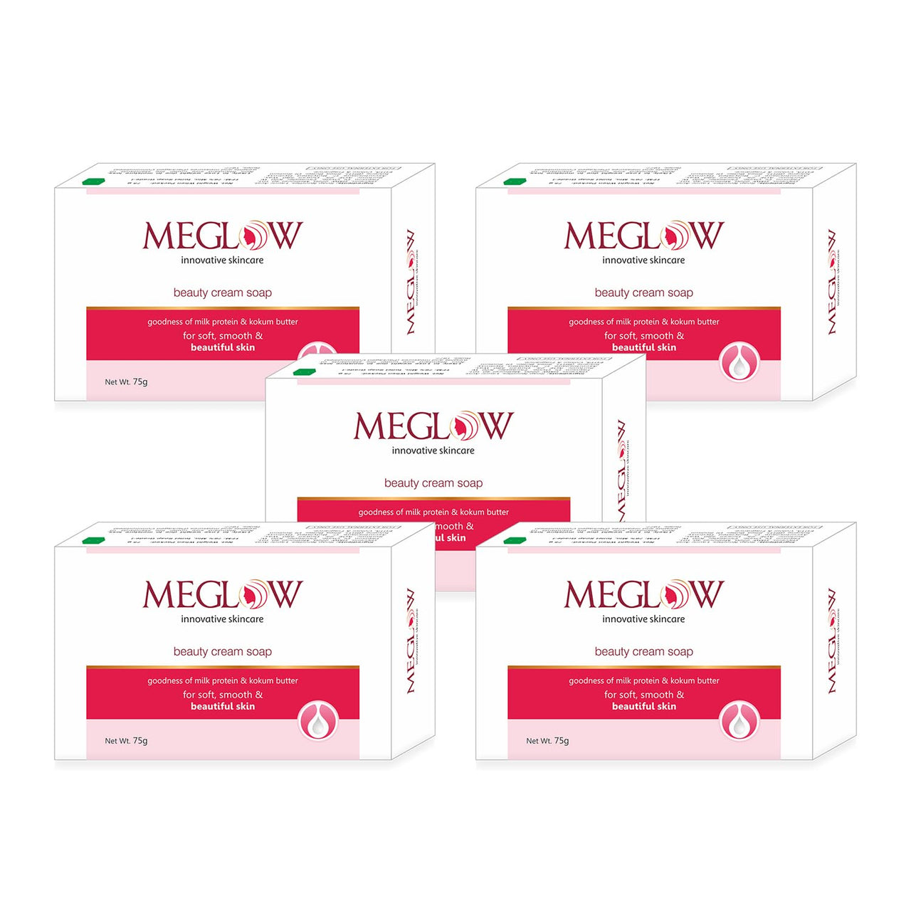 Meglow Beauty Bathing Soaps Bar Combo Pack Of 5(75g) with Potent Vitamin-C - Body Soap Cleanser for Dry Skin|Skin lightening/whitening Soap|Make Skin Soft,Smooth & Nourished - For All Skin Type