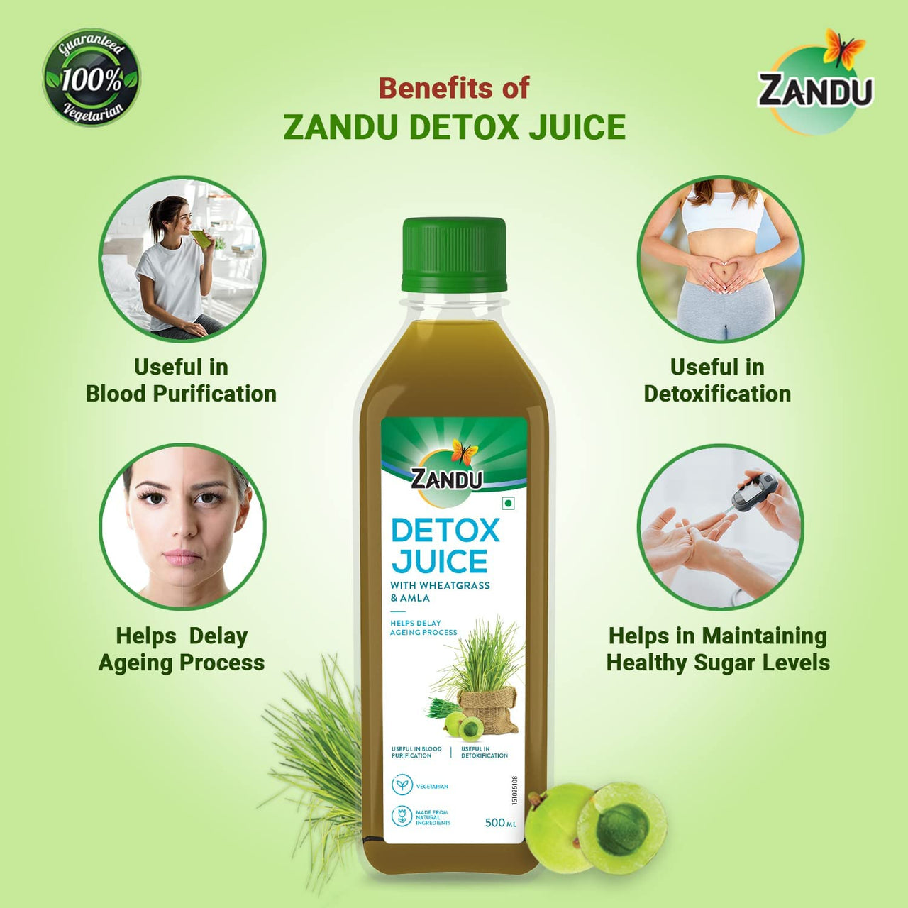 ZANDU Detox Juice 500ml | Rich in Vitamin C, Helps with Body Detox and Blood Purification | 100% Ayurvedic and Natural